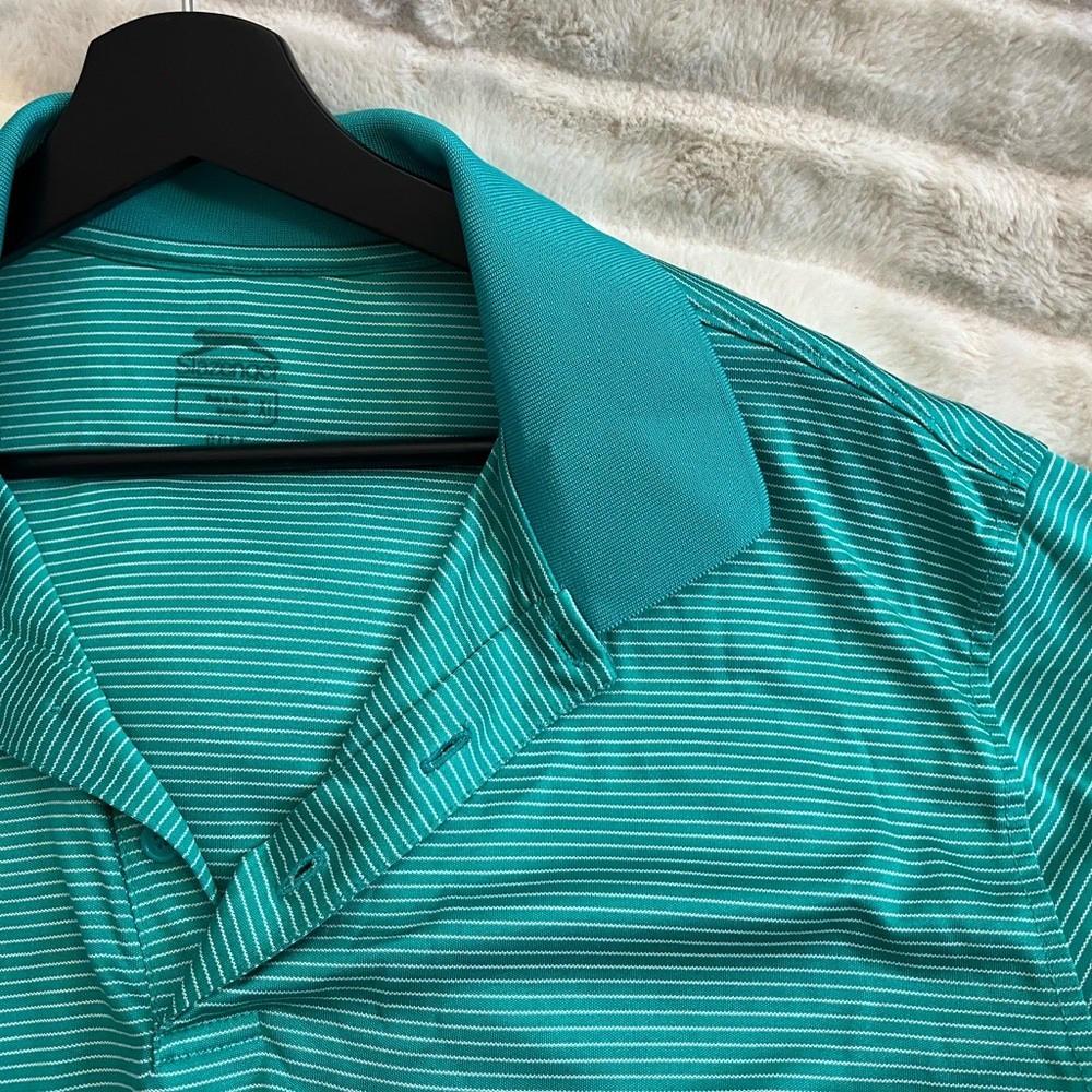 Slazenger Men XL Teal White Sleek Striped Golf Spring Summer Comfy Athletic Polo